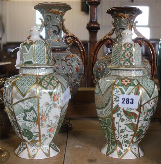 Pr Masons vases & pr stoneware vases